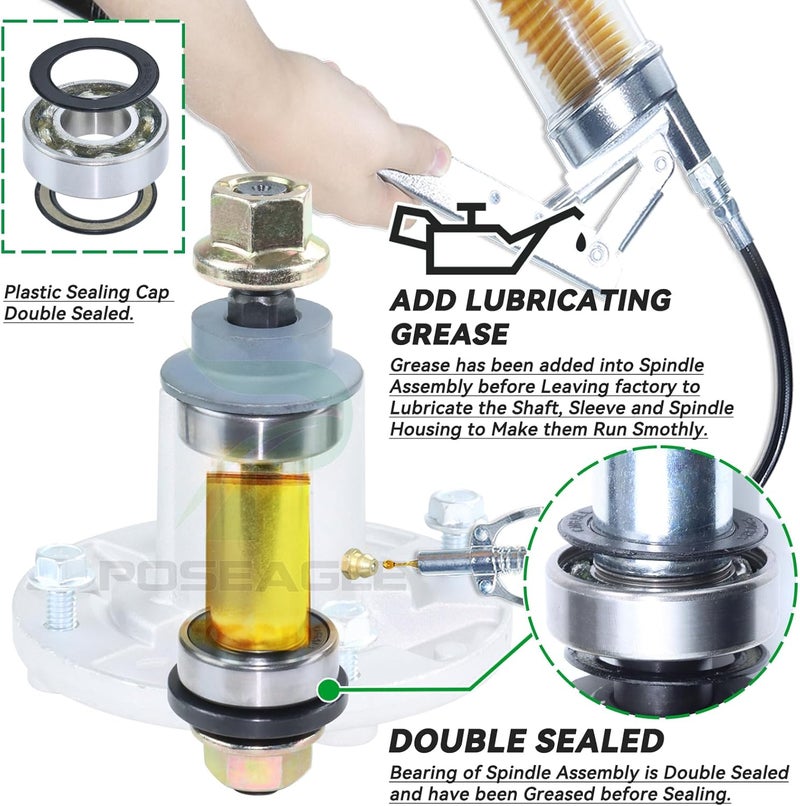 POSEAGLE Pre-Greased GY21099 Spindle Assembly Replaces GY20867 GY20592 for 190C D170 E180 G110 LA150 LA175 S180 100 Series Lawn Tractors - Image 4